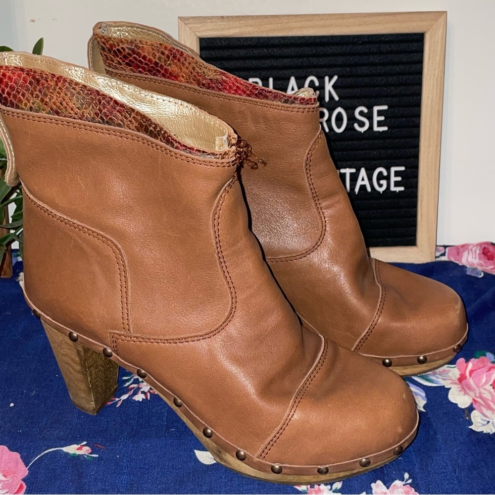 SANITA DANISH WOOD CLOGS BOOTS LEATHER W SNAKE TRIM SZ 39 made in Poland